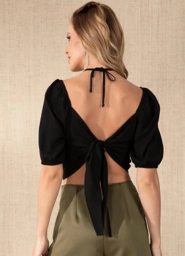 Quintess - Cropped Preto com Amarração 2