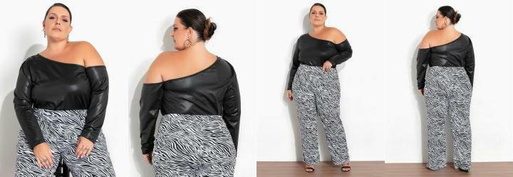 Cropped Preto com Decote Assimtrico Plus Size