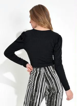 Moda Pop - Cropped Preto com Mangas Longas - MODA POP