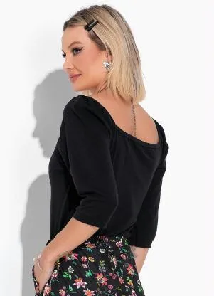 Moda Pop - Cropped Preto com Mangas Longas - MODA POP