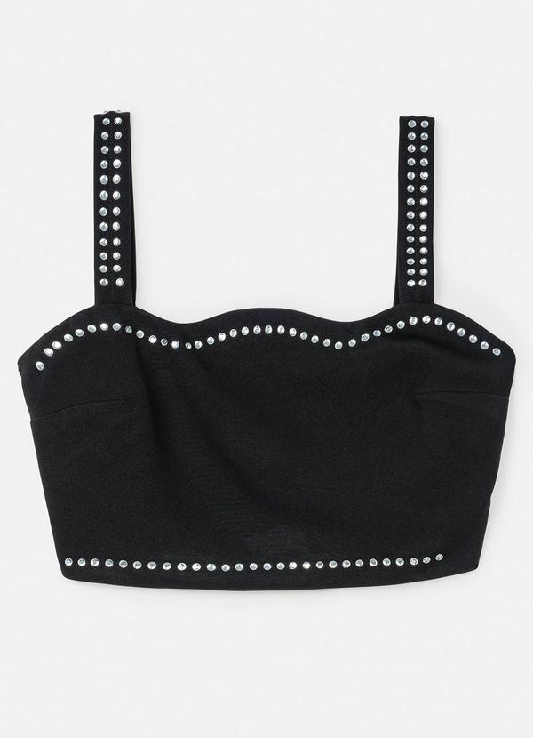 Authoria - Cropped Preto de Alfaitaria com Strass Preto 5