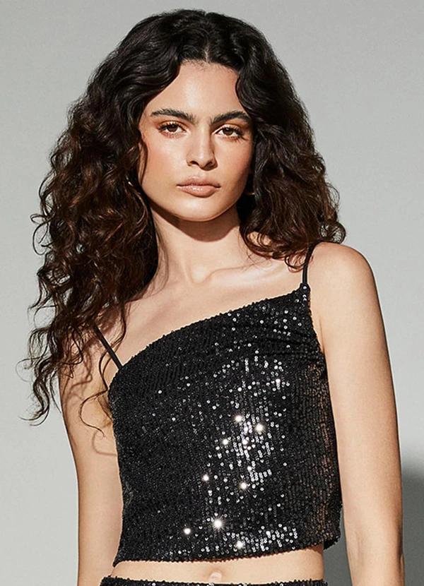 Authoria - Cropped Preto de Paetê Preto