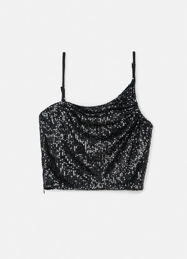 Authoria - Cropped Preto de Paetê Preto 5