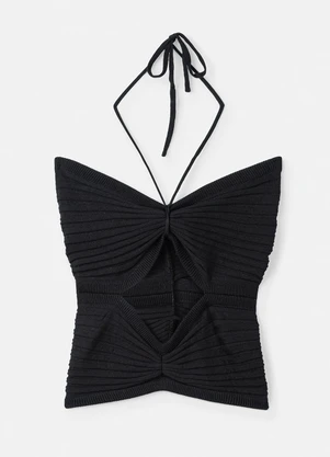 Authoria - Cropped Preto de Tricot com Amarração Preto - AUTHORIA