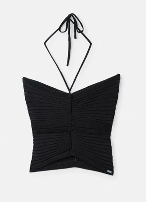 Authoria - Cropped Preto de Tricot com Amarração Preto - AUTHORIA