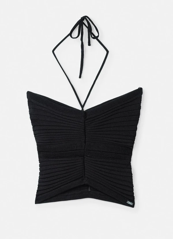 Authoria - Cropped Preto de Tricot com Amarração Preto 2