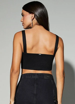 Authoria - Cropped Preto de Tricot com Strass Preto - AUTHORIA