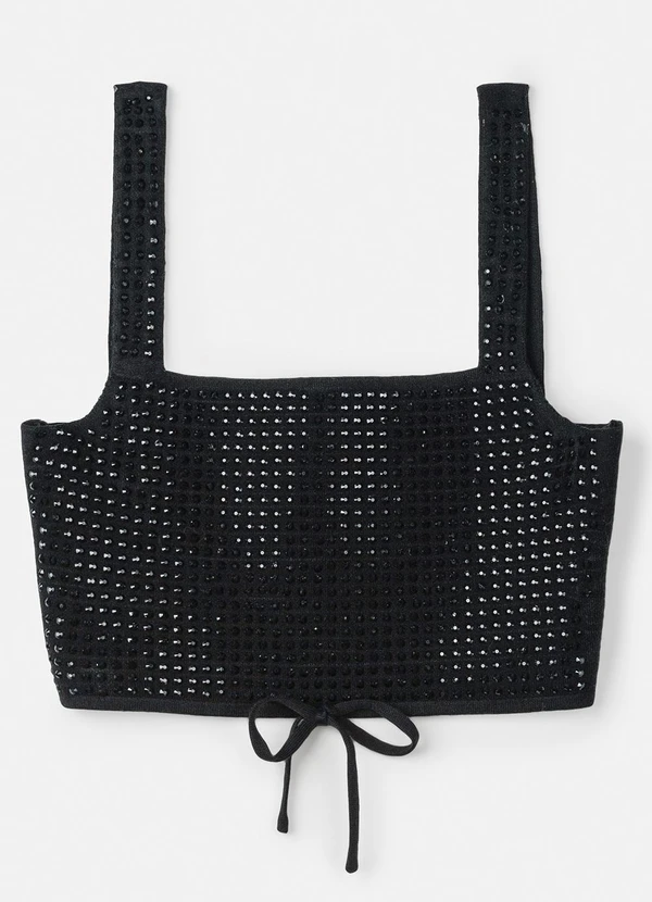 Authoria - Cropped Preto de Tricot com Strass Preto 5