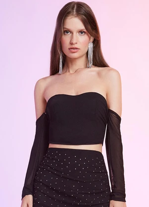 Authoria - Cropped Preto de Tule Preto - AUTHORIA