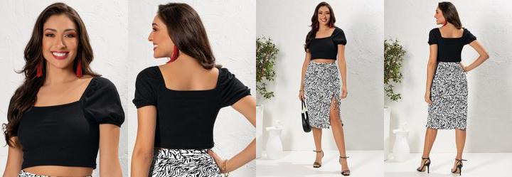 Cropped Preto em Canelado