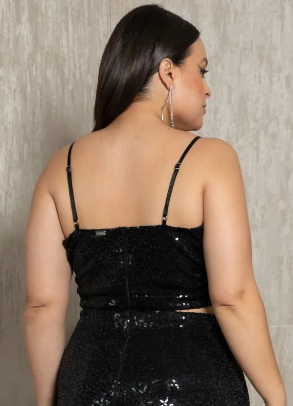 Quintess - Cropped Preto em Paetê com Alças Reguláveis 8