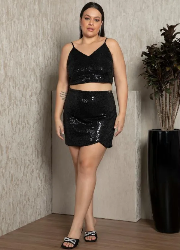 Quintess - Cropped Preto em Paetê com Alças Reguláveis 9