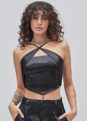 Authoria - Cropped Preto Transpassado Preto - AUTHORIA