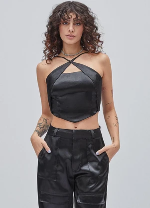 Authoria - Cropped Preto Transpassado Preto - AUTHORIA