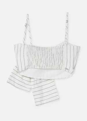 Authoria - Cropped Riscas de Giz com Maxi Laço Off White - AUTHORIA