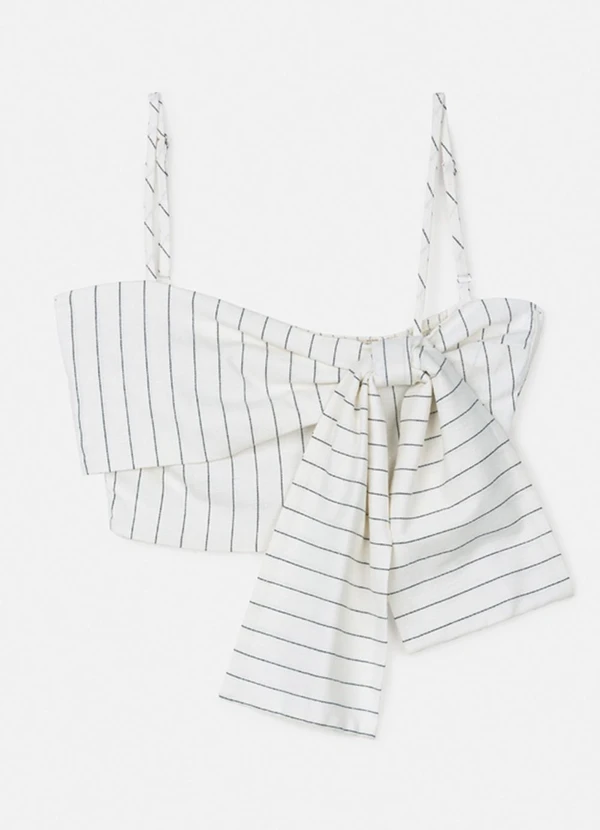 Authoria - Cropped Riscas de Giz com Maxi Laço Off White 1