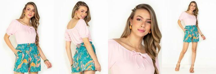 Cropped Rosa Claro Ombro a Ombro com Amarrao