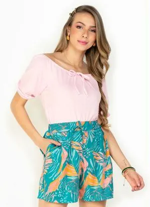 Moda Pop - Cropped Rosa Claro Ombro a Ombro com Amarração - MODA POP
