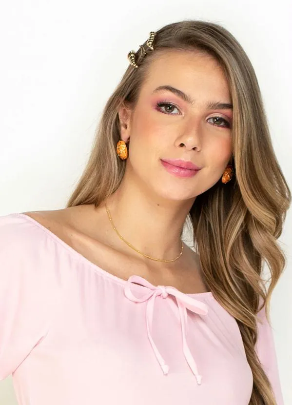 Moda Pop - Cropped Rosa Claro Ombro a Ombro com Amarração 3