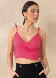 Cropped Rosa Transpassado com Franzido