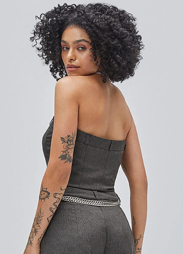 Authoria - Cropped Tecido Xadrez Cinza 2