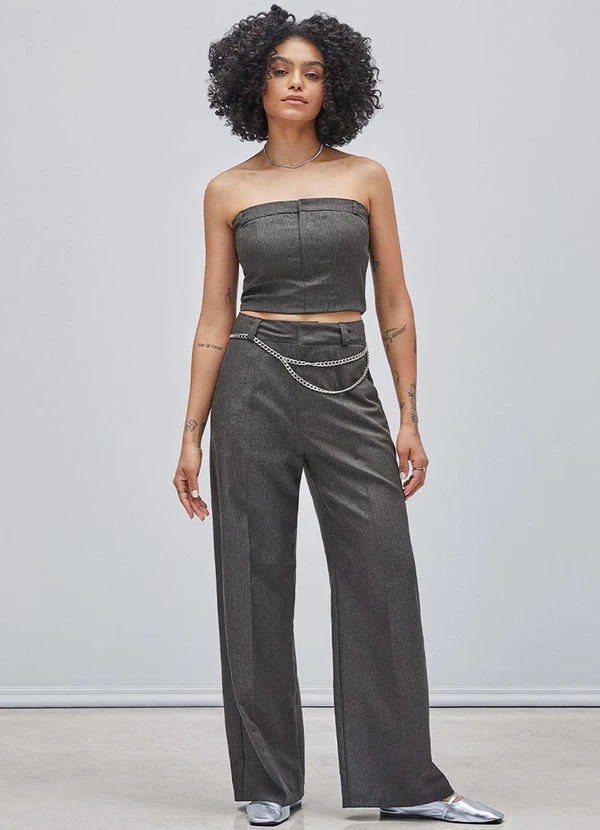 Authoria - Cropped Tecido Xadrez Cinza 3