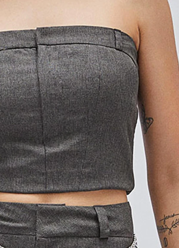 Authoria - Cropped Tecido Xadrez Cinza 5