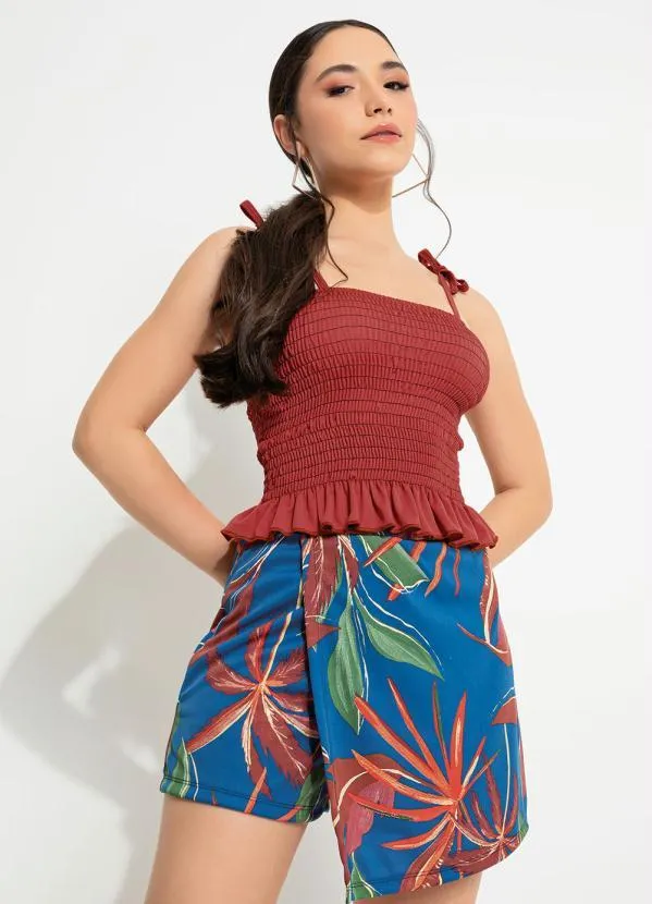 Moda Pop - Cropped Telha com Lastex