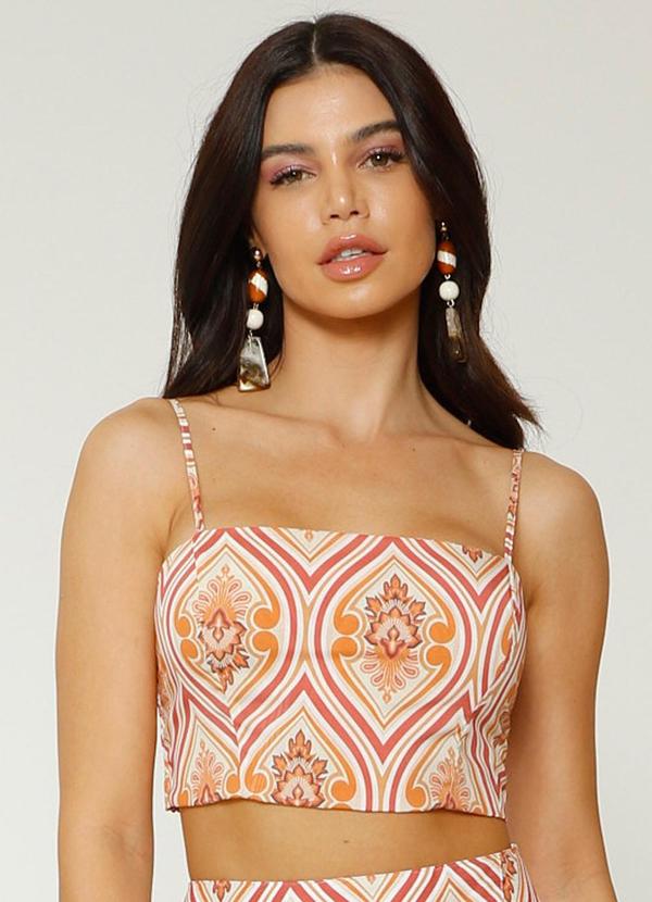Gatabakana - Cropped Top Folk Trancoso Laranja