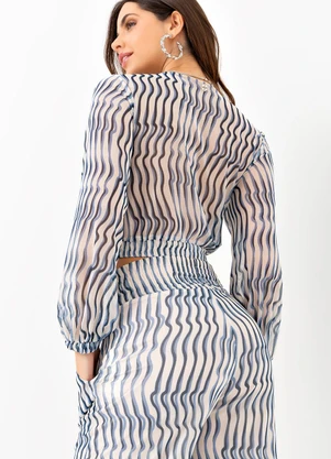 Mob - Cropped Transpassado Malha Tule Estampa Azul - MOB