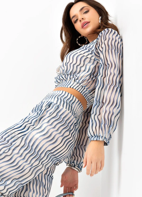 Mob - Cropped Transpassado Malha Tule Estampa Azul 3