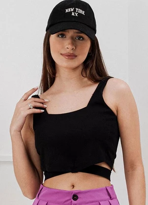 Amo Brand Cropped Transpassado Ribana Preto