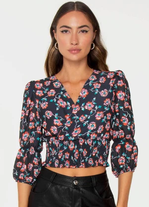 Outlet - Cropped Trendy Flower Preto - OUTLET