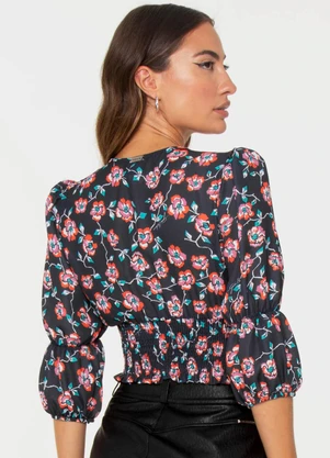 Outlet - Cropped Trendy Flower Preto - OUTLET