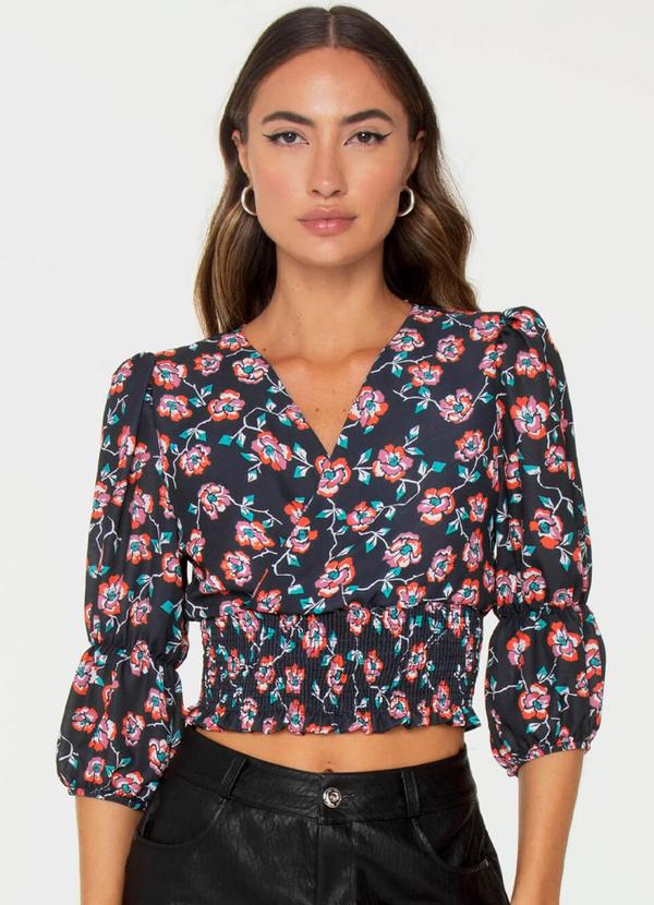 Outlet - Cropped Trendy Flower Preto