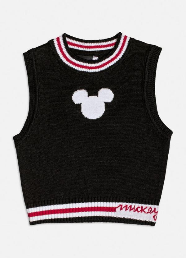 Authoria - Cropped Tricot Preto do Mickey Preto