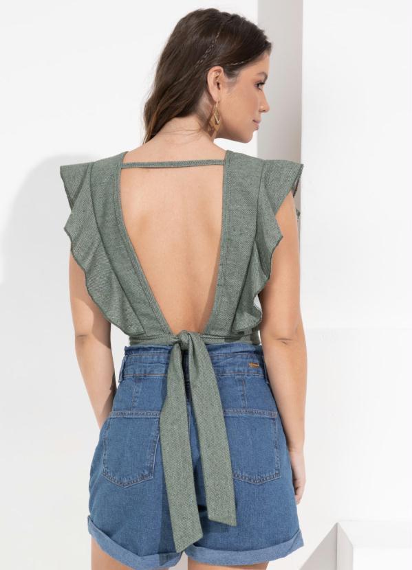 Queima Estoque - Cropped Verde com Amarração nas Costas 2