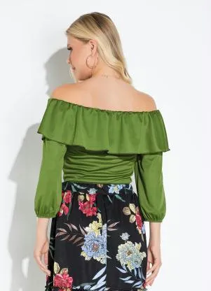 Moda Pop - Cropped Verde com Babado e Franzido - MODA POP