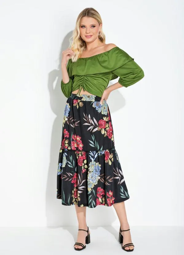 Moda Pop - Cropped Verde com Babado e Franzido 4
