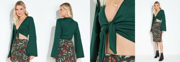 Cropped Verde Com Decote em Amarrao