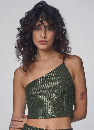 Authoria - Cropped Verde de Paetê Verde - AUTHORIA