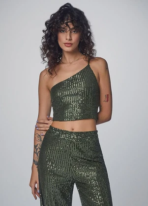 Authoria - Cropped Verde de Paetê Verde - AUTHORIA