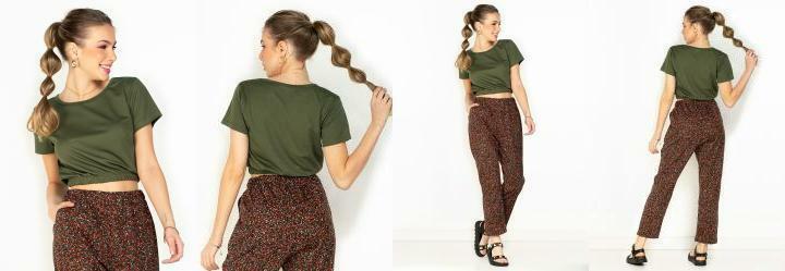 Cropped Verde Manga Curta e Elstico na Barra