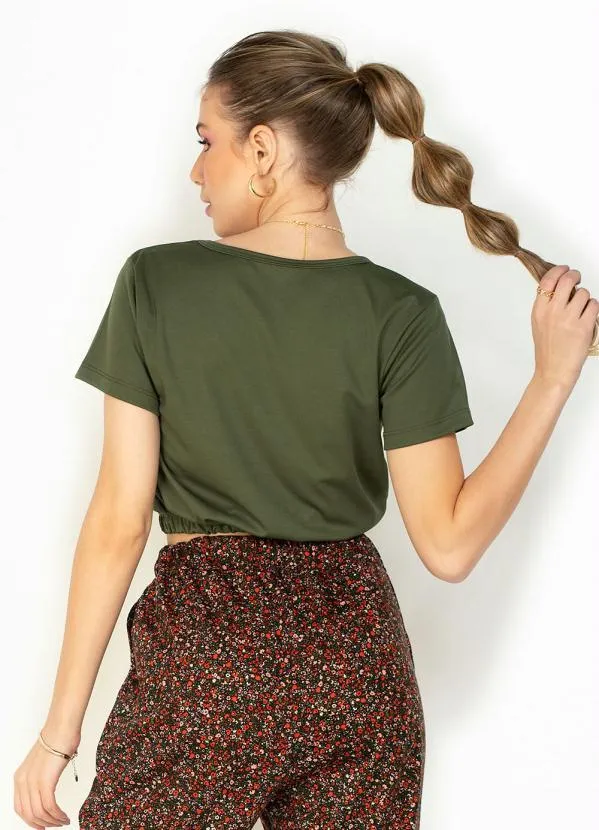 Moda Pop - Cropped Verde Manga Curta e Elástico na Barra 2