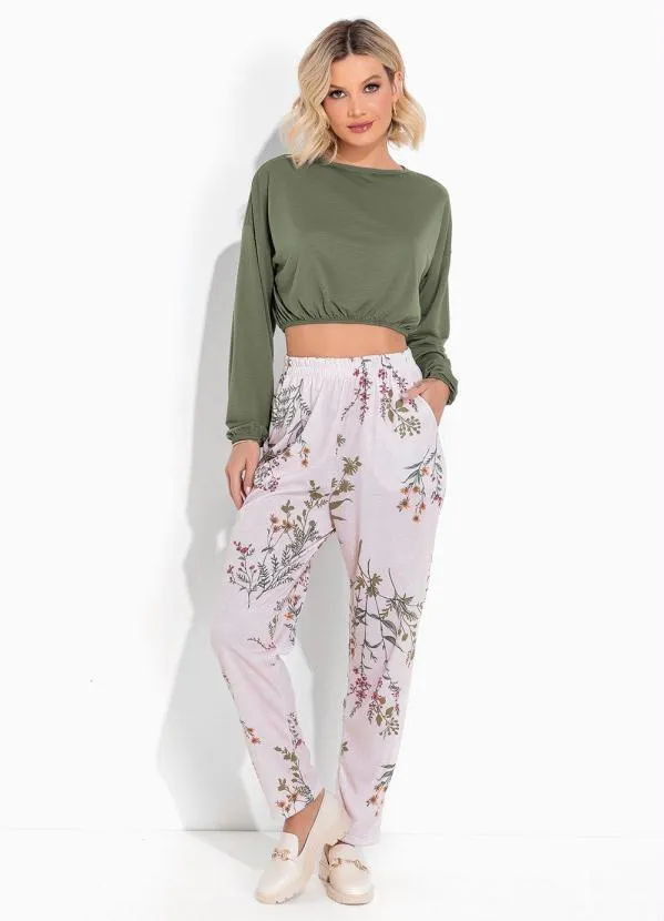 Moda Pop - Cropped Verde Militar Mangas Longas Bufantes 3