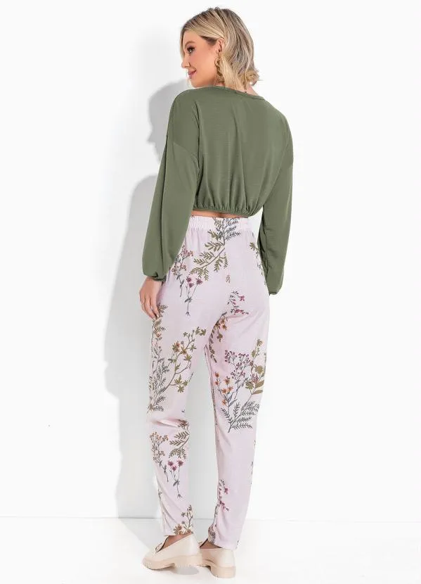 Moda Pop - Cropped Verde Militar Mangas Longas Bufantes 4