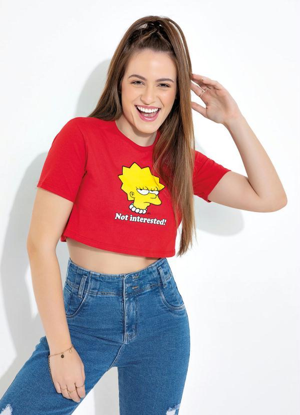 The Simpsons - Cropped Vermelho com Estampa Localizada Simpsons 3