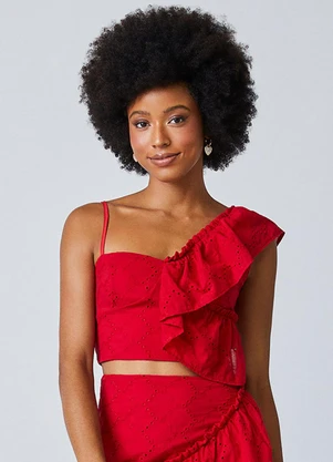 Authoria - Cropped Vermelho de Laise com Babado Vermelho - AUTHORIA