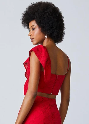 Authoria - Cropped Vermelho de Laise com Babado Vermelho - AUTHORIA