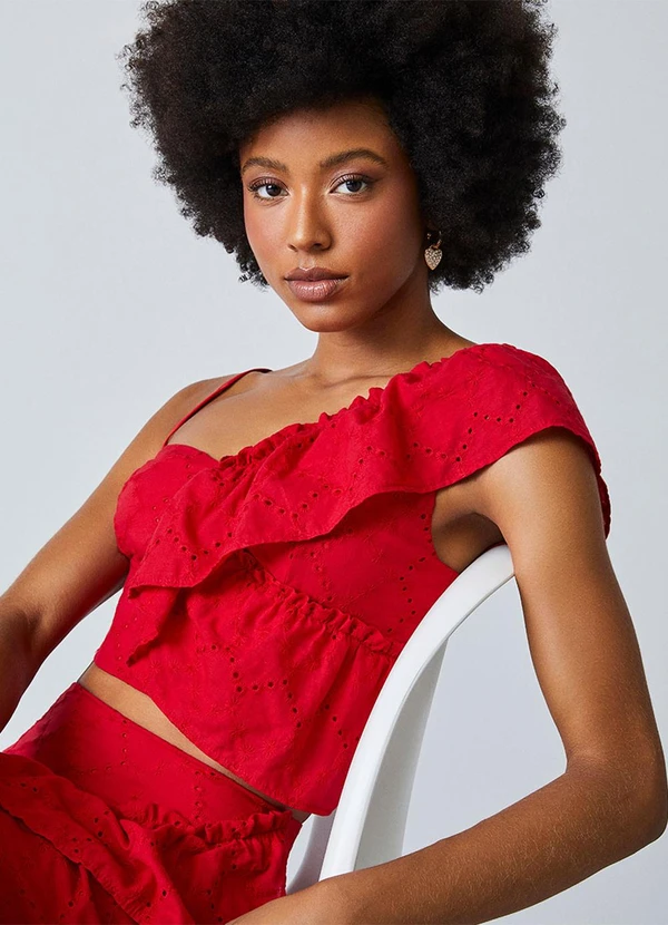 Authoria - Cropped Vermelho de Laise com Babado Vermelho 5